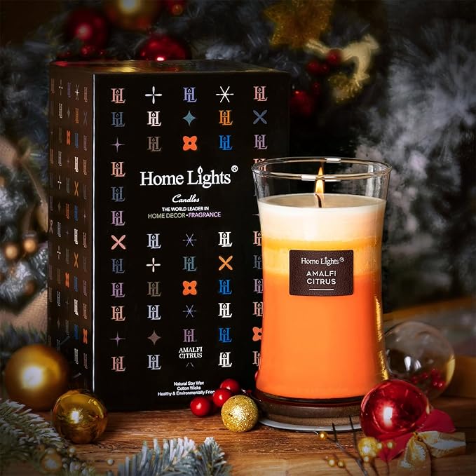 HomeLights 3-Layer Candles for Home Scented, 21.52 OZ Natural Soy Wax Scented Candles Burns Up to 100 Hours, Large Jar, Amalfi Citrus - Bloomnest
