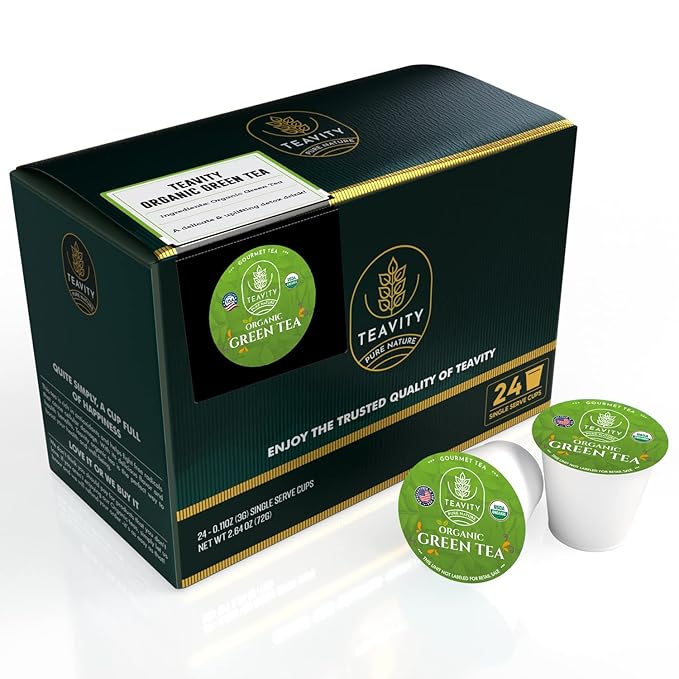 Organic Green Tea Pods for Keurig - Unsweetened Green Tea for K Cup Machines by Teavity (24 Tea Pods) - Bloomnest