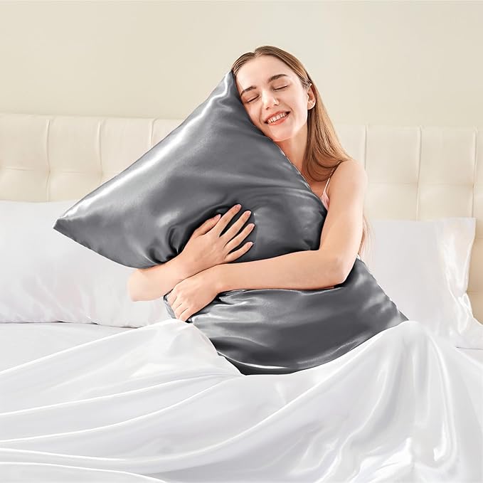 BEDELITE Satin Body Pillow Cover, Super Soft and Cooling Body Pillow Pillowcase for Hair and Skin, Breathable Silky Full Long Pillowcase Cover(20"x54", Dark Grey) - Bloomnest