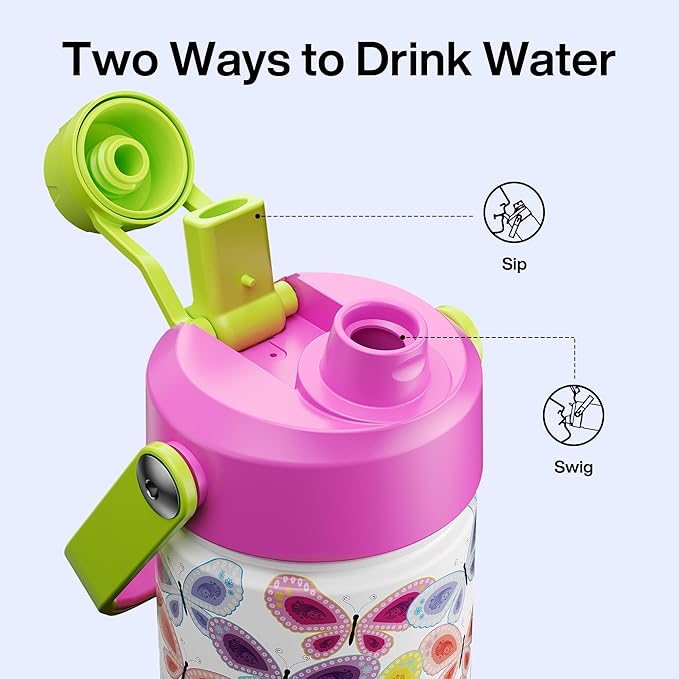 ENCOOL Insulated Water Bottle with Straw Stainless Steel Water Bottle, Leak-Proof, BPA-Free, Double Wall Vacuum Keeps Cold for 24 Hours for Sports, Travel, School (26 oz, Rainbow Butterfly) ENCOOL