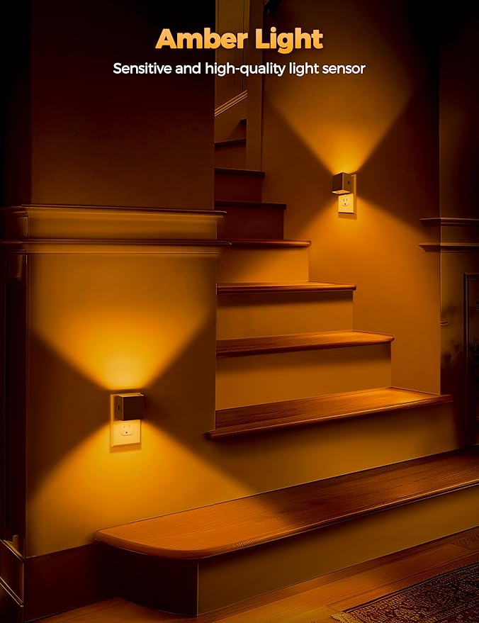DORESshop LED Night Lights Plug into Wall [2 Pack], Plug in Nightlight, 3 Level Brightness Adjustable Night Light, Dusk to Dawn Sensor, Nightlights for Adults, Bedroom, Bathroom, Hallway, 1800K - Bloomnest