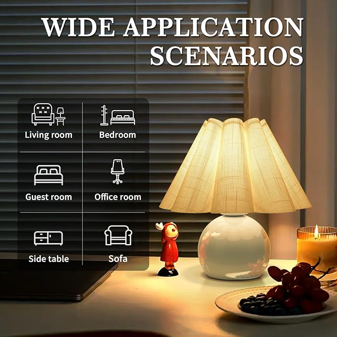 Light Blue Small Bedside Mini Table Lamp for Bedroom, Cute Bedroom Lamps for Nightstand, Cute Mini Table Lamps for Small Spaces with Scalloped Shade for Kitchen Counter, Bookshelf, Kids Dorm, Office - Bloomnest