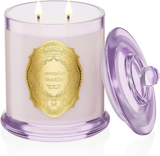 M&SENSE Lavender Vanilla Candles for Home Scented, 2 Wick 12.7oz Soy Wax Candles Non Toxic,70 Hours Long Burning,Luxury Candles Gift for Stress Relief, Meditation, Yoga - Bloomnest