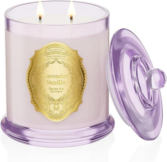 M&SENSE Lavender Vanilla Candles for Home Scented, 2 Wick 12.7oz Soy Wax Candles Non Toxic,70 Hours Long Burning,Luxury Candles Gift for Stress Relief, Meditation, Yoga - Bloomnest