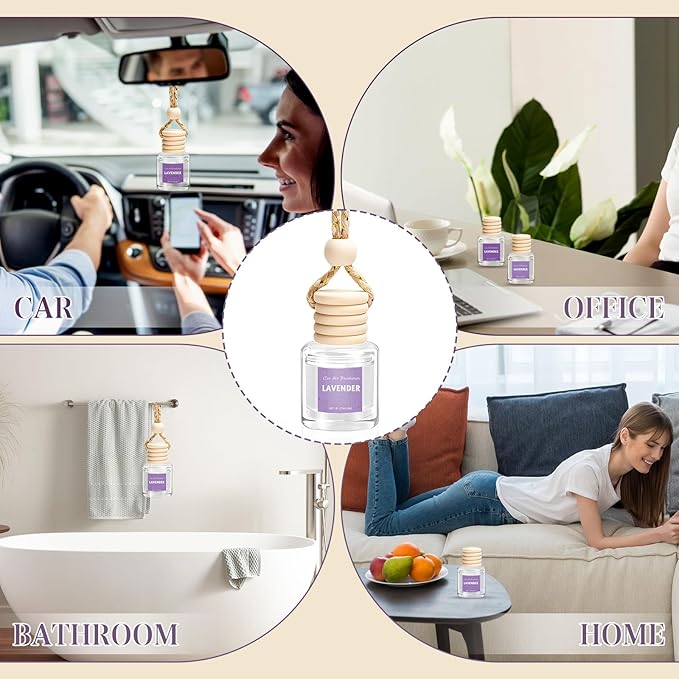 AROIC Car Air Freshener Diffuser Set, 6 Pack Lavender Natural Slow-Release Fragrance, Long Lasting Air Freshener for Women & Men Car Accessories, Hanging Cute Automotive Interior Decor Gift (8ml Each) - Bloomnest