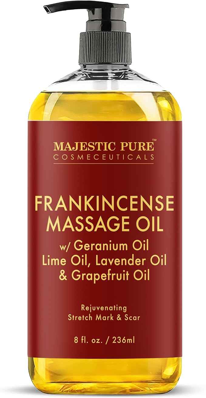 MAJESTIC PURE Frankincense Scar and Stretch Massage Oil for Massage Therapy - Refreshing, and Relaxing - Natural Oils with Frankincense Essential Oil - for All Skin Types - Men and Women - 8 fl oz - Bloomnest