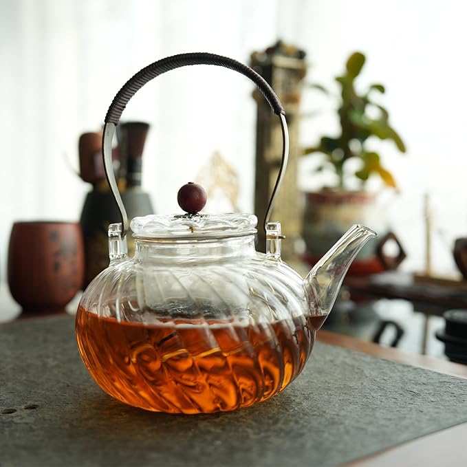 Glass Teapot with Removable Infuser, Stovetop Safe Glass Tea Kettle, 980 ml 33 oz, Clear Teapot for Loose Tea, Tea pot for Blooming Flower Tea and Loose Leaf, Tea Maker Gift - Bloomnest