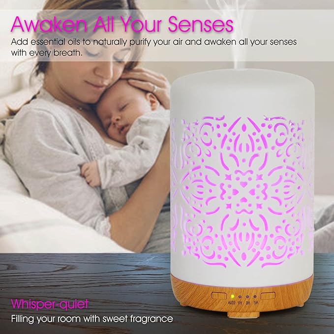 Earnest Living Essential Oil Diffuser White Ceramic Diffuser 250 ml Timers Night Lights and Auto Off Function Home Office Humidifier Aromatherapy Diffusers for Essential Oils - Bloomnest