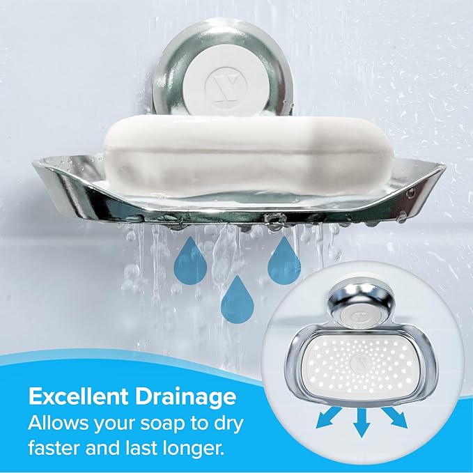 SlipX Solutions Strong Hold Soap Saver, Suction Cup Soap Holder, Must Have Universal Kitchen & Bathroom Shower Accessories (Chrome Finish, Single Tray) - Bloomnest