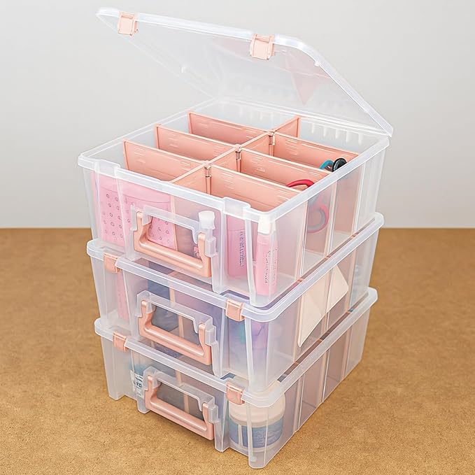 ArtBin 6990RK-AMZ Super Satchel Double Deep Compartment Box - Art Storage with 8 Removable Compartments, Smart Closure for Craft Supplies (Rose Gold - Pack of 3) - Bloomnest
