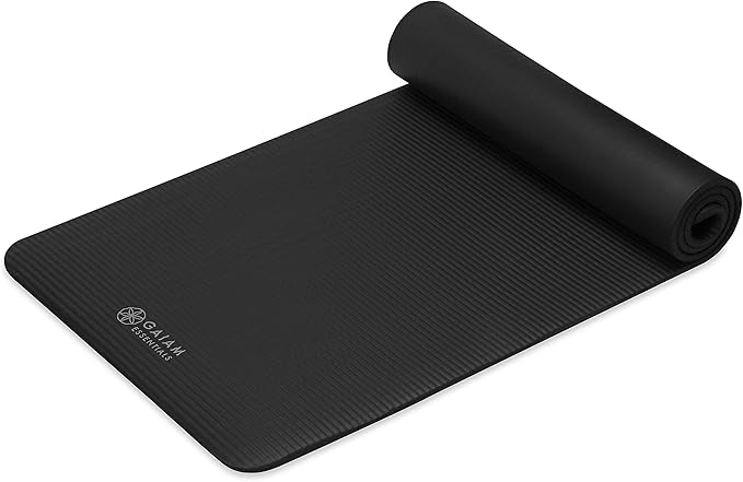 Gaiam Essentials Thick 2/5" (10mm) and Thin 1/4" (6mm) Yoga & Pilates, Fitness & Exercise Mat with Easy-Cinch Carrier Strap