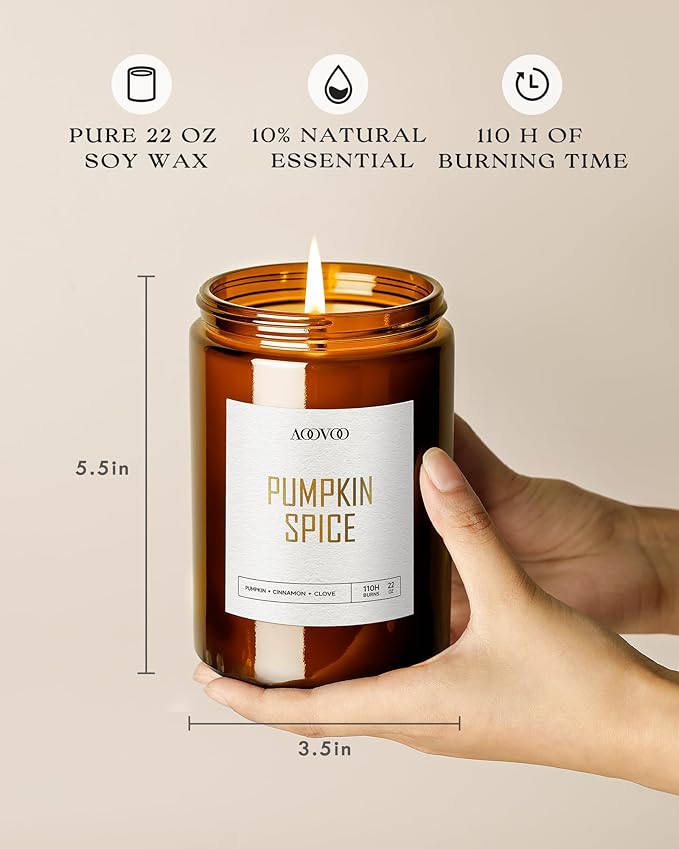 AOOVOO Pumpkin Spice Candles - 22 oz Scented Candles, Aromatherapy Candle, Soy Candle for Home Scented - Bloomnest