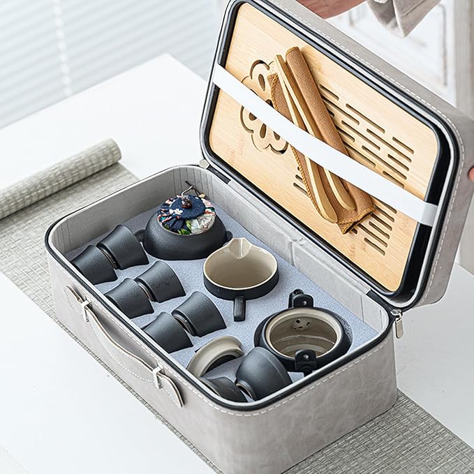 Japanese Tea Set, Portable Ceramic TeaSet, Asian Tea Sets for adult, Tea Gift sets, Travel Tea Set with Teapot,Teacups,Tea Canister,Tea Tray and Travel Bag, Home,Outdoor and Office - Bloomnest