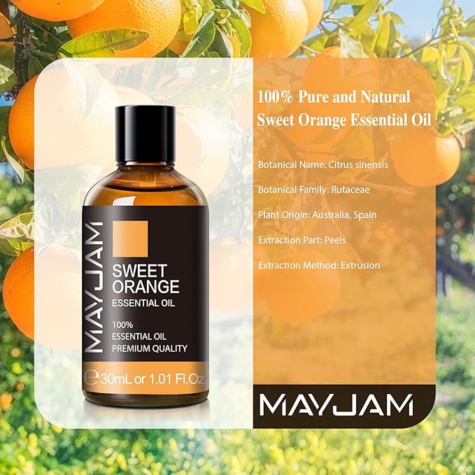 Sweet Orange Essential Oil 30ML/ 1.01FL.OZ, MAYJAM Pure Aromatherapy Sweet Orange Oil for Massage, Diffuser, Soap Making, Long Lasting Scents - Bloomnest