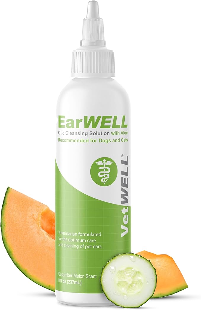 VetWELL Ear Cleaner for Dogs and Cats - Otic Rinse for Infections and Controlling Ear Infections and Odor in Pets - 8 oz (Cucumber Melon) - Bloomnest