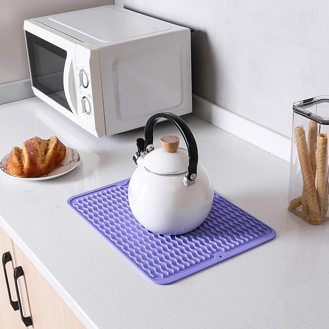 Silicone Dish Drying Mat for Multiple Usage,Easy clean,Eco-friendly,Heat-resistant Silicone Mat for Kitchen Counter or Sink,Refrigerator or drawer liner Light Purple L 16 inches x 12 inches - Bloomnest