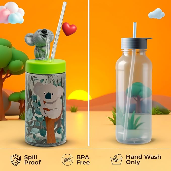 Trend Zoo Koala Cup, Water Bottle, Tumbler with Lid and Straw, Travel Sippy Cup for Water or Milk, Cups with Lids BPA Free Plastic, 12 oz - Bloomnest