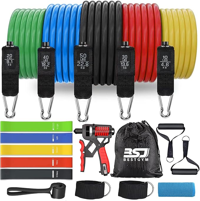 Resistance Bands,Exercise Bands,Grip Strength Trainer,Resistance Bands for Working Out with Handles for Men and Women,Workout Bands with Door Anchor and Ankle,Strength Training Home Gym Equipment - Bloomnest