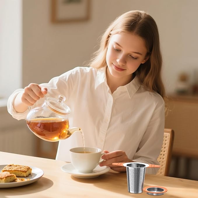 Tea Infuser for Loose Leaf Tea,18/8 Stainless Steel Tea Infuser with Heat Proof Silicone Handles,Extra Fine Mesh Tea Strainers Filter Fine Tea Leaves Effectively,Fits TeaPots/Mugs-Orange - Bloomnest