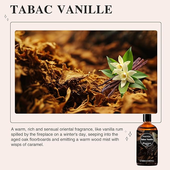 PHATOIL 3.38FL.OZ Tabac Vanille Fragrance Oils for Aromatherapy, Essential Oils for Diffusers for Home, Perfect for Diffuser, Yoga, Skin Care, DIY Candle and Soap Making - 100ml - Bloomnest