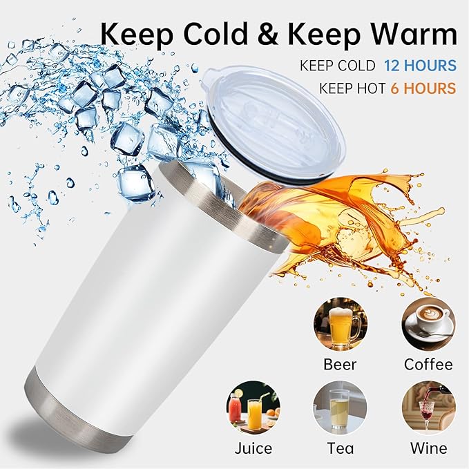 IEOVIEE 32 Pack, 20oz Stainless Steel Bulk Tumblers with Lids and Straws, Double Wall Insulated Travel Mug, Durable Powder Coated Tumbler Bulk Cup for Cold and Hot Drinks(White) - Bloomnest