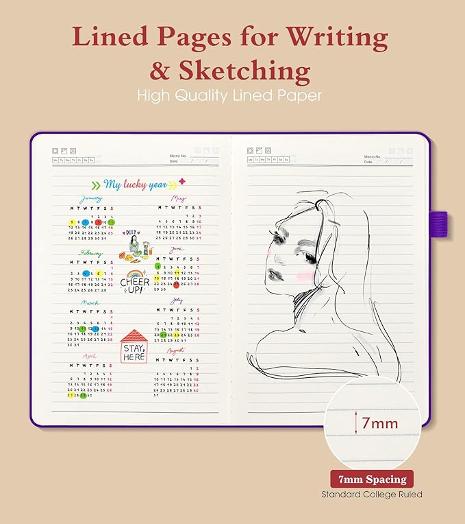 Lined Journal Notebook for Women Men, 160 Pages, A5 Hardcover Vintage Leather Journaling Notebooks for Work, School, Note Taking, Travel, Bible Study, Daily Diary for Writing 5.8"x8.5" (Purple)