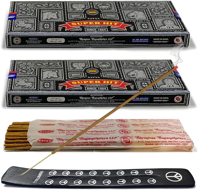 TRUMIRI Incense Stick Holder Bundle with Satya Super Hit 100g Incense Sticks - Pack of 2 (Approx 200 Sticks) - Bloomnest