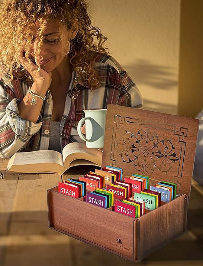 Tea Sampler Gift Box – 80 Tea Bags, 28 Unique Flavors – MDF Wooden Organizer – Premium Variety Pack for Family, Friends, Coworkers – Brown Edition - Bloomnest