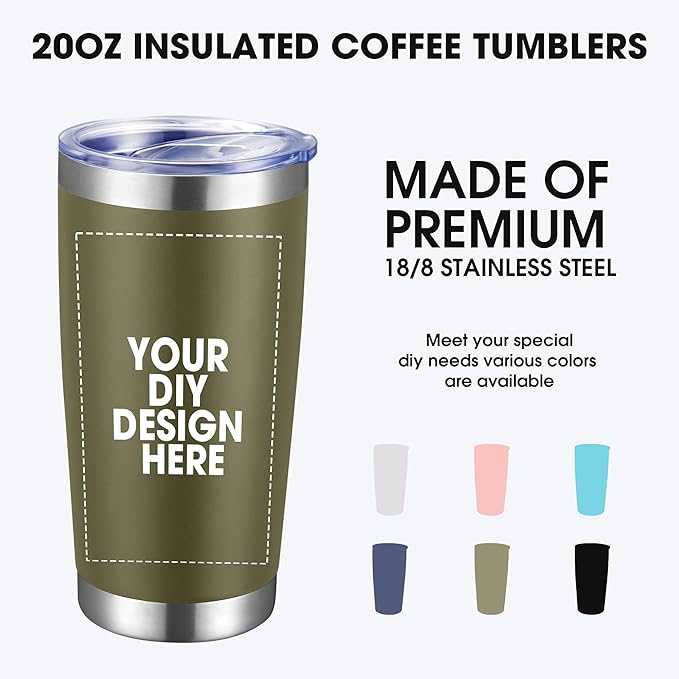 Personalized Custom Tumbler Print in USA 10 Pcs 20oz Stainless Steel Coffee Cup with Lid & Straw Double Wall Insulated Tumbler with Colorful Text Logo Photo - Bloomnest