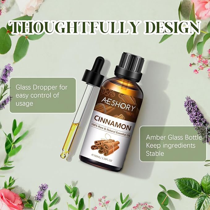 Cinnamon Essential Oil 3.38FL.OZ - Aromatherapy Essential Oils for Diffusers for Home, Cinnamon Scented Oils for Massage, Soap Candle Making Scents - 100ML - Bloomnest