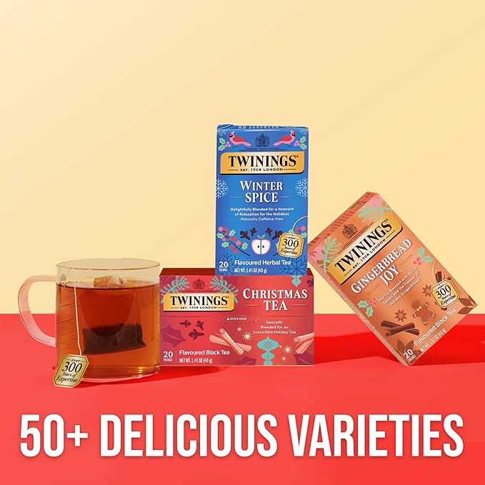 Twinings Christmas Black Tea Individually Wrapped Bags, 20 Count (Pack of 2), Aromatic Cinnamon & Clove, Caffeinated, Enjoy Hot or Iced, 20 Teabags - Bloomnest