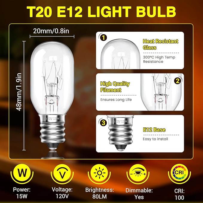E12 T20 Salt Lamp Bulbs 15W 120V Original Salt Lamp E12 Base Replacement Himalayan Salt Lamps,Salt Lamps Baskets,Plug-in Wax Warmers,Night Lights (Pack of 2) - Bloomnest