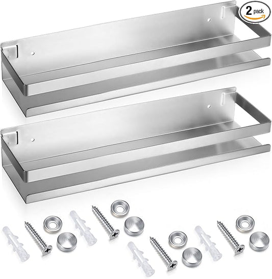 Lallisa 2 Pieces Stainless Steel Shelf Bathroom Shower Floating Shelves Wall Mounted Shower Caddy Basket Shelf Storage Organizer Shelves for Bathroom, Kitchen, Living Room (Silver,11.81 Inch/ 30 cm) - Bloomnest