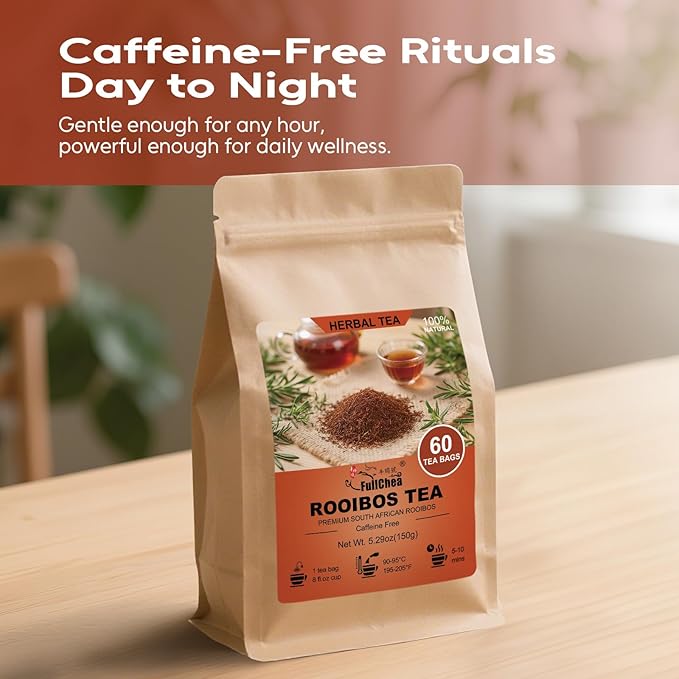 FullChea - Rooibos Tea Bags, 60 Counts - Premium South African Natural Rooibos - Non-GMO - Caffeine-Free - Antioxidant-Rich & Supports Digestion - Bloomnest