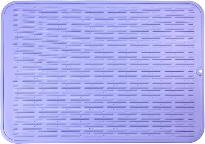 Silicone Dish Drying Mat for Multiple Usage,Easy clean,Eco-friendly,Heat-resistant Silicone Mat for Kitchen Counter or Sink,Refrigerator or Drawer Liner Light Purple 2XL 24 inches x 18 inches - Bloomnest