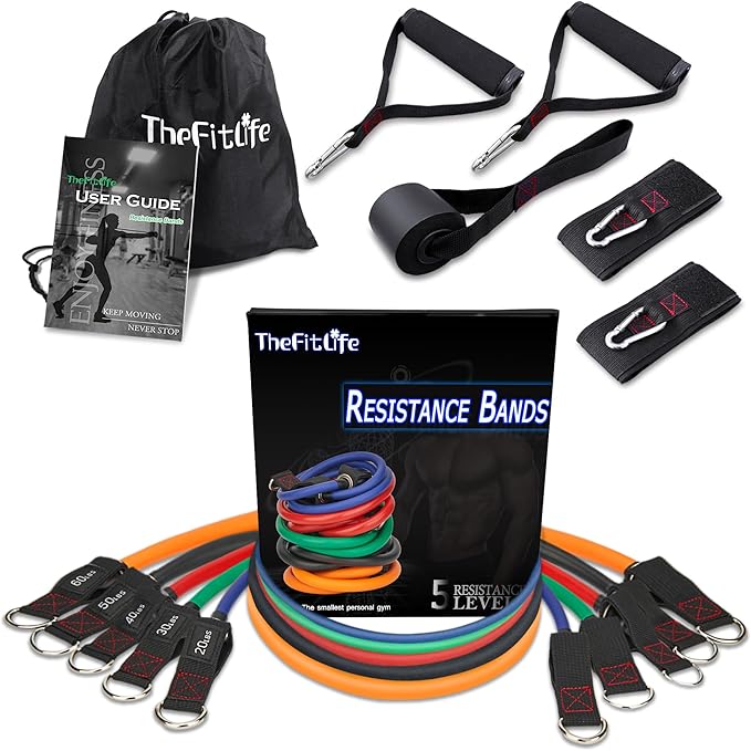 TheFitLife Resistance Bands with Handles - Designed for American Body Types, Exercise Workout Tubes for Men, Women, Includes Large Handles, Ankle Straps, Door Anchor, Fitness Levels - Bloomnest