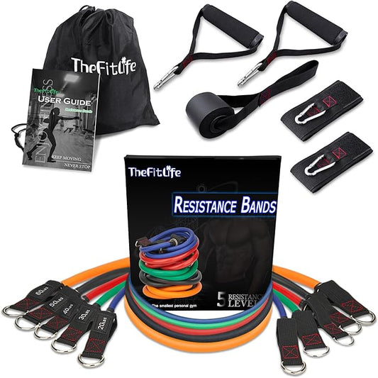TheFitLife Resistance Bands with Handles - Designed for American Body Types, Exercise Workout Tubes for Men, Women, Includes Large Handles, Ankle Straps, Door Anchor, Fitness Levels - Bloomnest