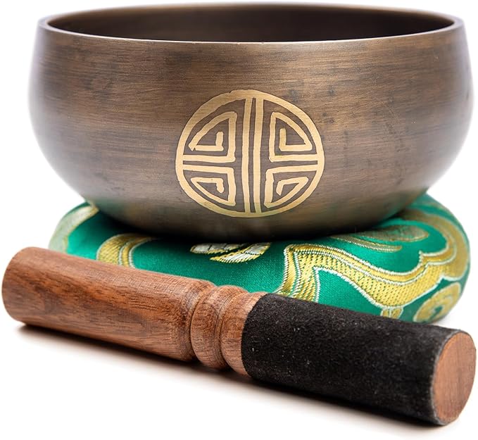Tibetan Singing Bowl Set Brass - Master Healing Grade - Authentic Handcrafted Sound Bowl by Himalayan Bazaar (Black and Red)