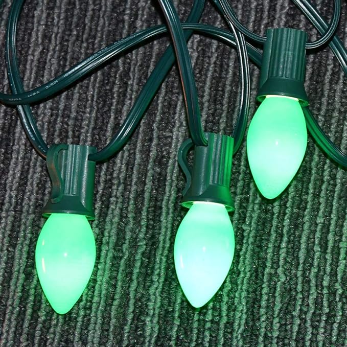 GOOTHY 25 Pack C7 Green Christmas Light Bulbs, C7 Incandescent Christmas Replacement Light Bulbs for Outdoor String Lights, C7/E12 Candelabra Base Candles Salt Lamp Bulb, 5 Watt Night Light Bulbs - Bloomnest