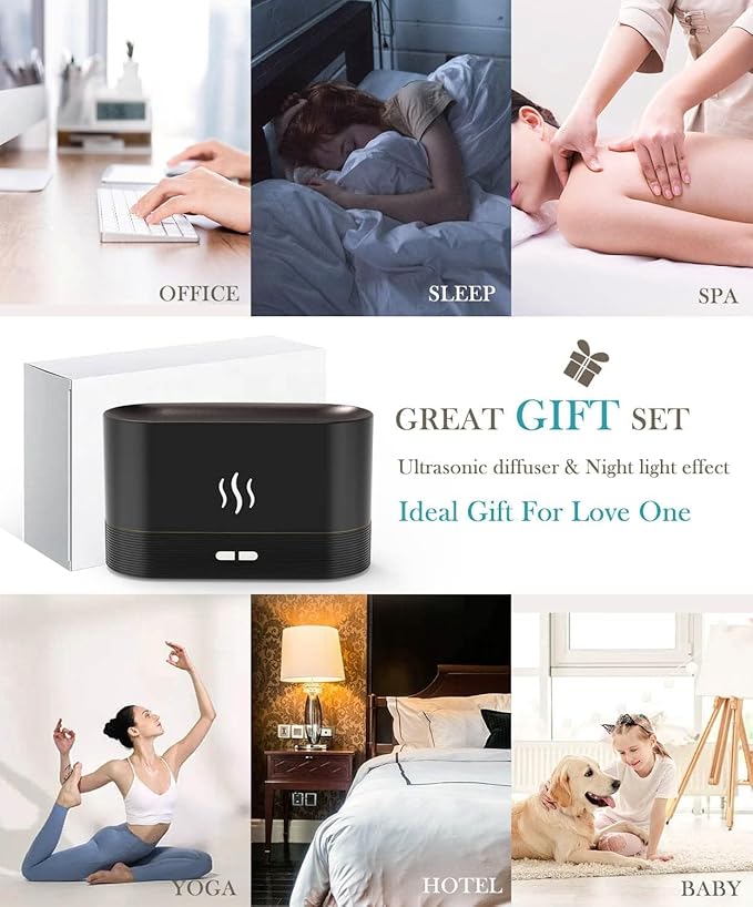 Flame Air Diffuser Humidifier,Upgraded Scent Diffuser for Essential Oils,Ultrasonic Aromatherapy,Fire Mist Humidi with 2 Brightness,Auto-Off Function for Room Home Office(Black) - Bloomnest