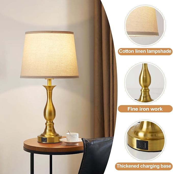 Bedside Table Lamp Touch Control Bedroom Lamps with USB A and C Charging Port 3 Way Dimmable Touch Lamps for Nightstand Living Room Bedroom Dorm Home Office Reading, Set of 2 - Bloomnest