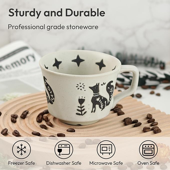 Ceramic Coffee Mug, 12 oz Novelty Unique Teacup with Handle, Stoneware Cup for Tea Mocha Latte Cappuccino Espresso (Set of 4, Fox and Bear) - Bloomnest