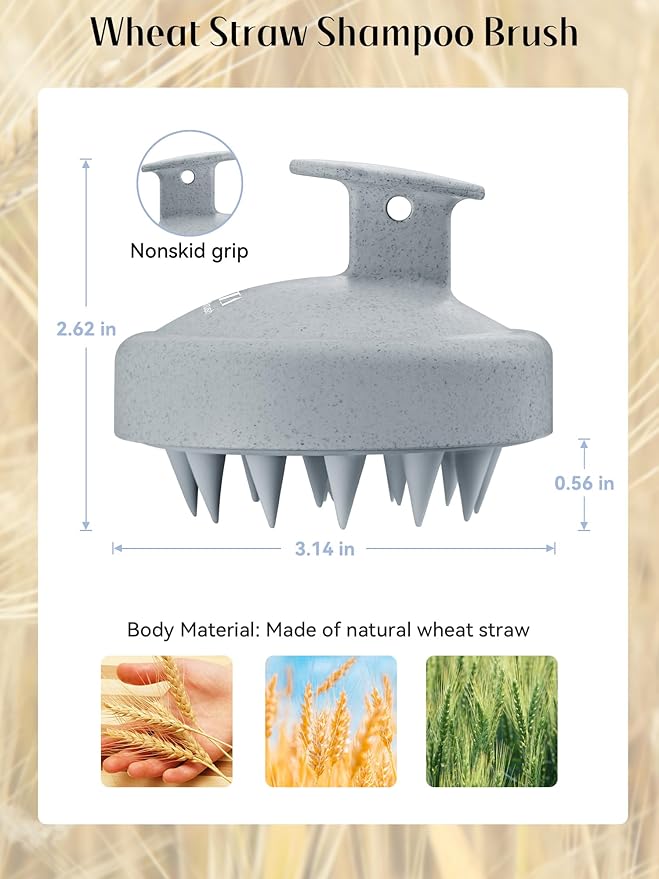 HEETA Scalp Massager Hair Growth, Soft Silicone Scalp Scrubber Shampoo Brush for Exfoliation, Dandruff Removal & Head Massage Stress Relax, Wet & Dry Use for Thick, Thin Hair Care, Wheat Straw Grey HEETA