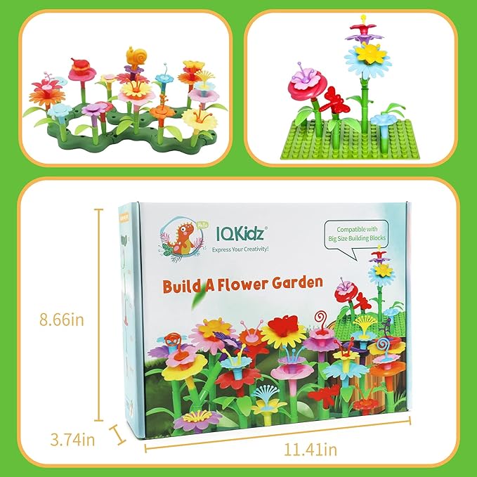 3-6 Years Old Toddler Toys - Flower Garden Building Toy with Insect Pegs, Educational Activity Gifts for Girls Preschool-Kindergarten, 153Pcs STEM Stacking Pretend Play Set - Bloomnest