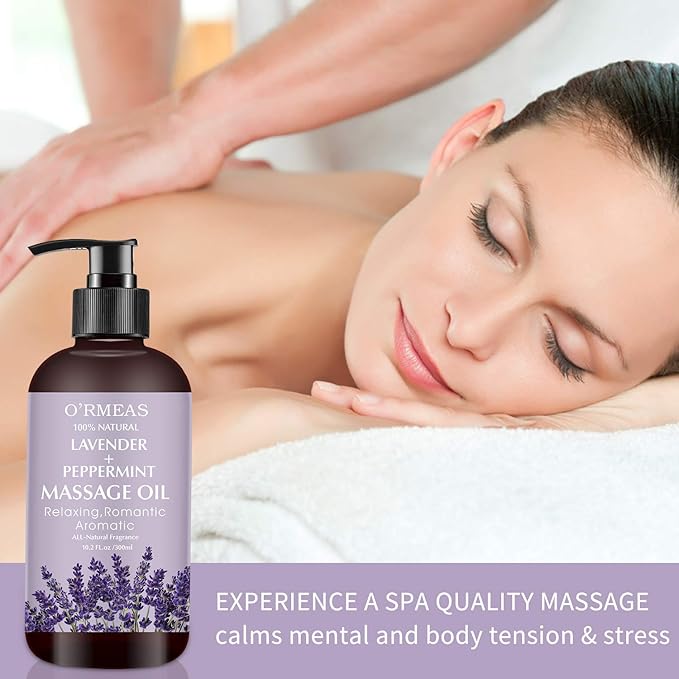 Massage Oil with Lavender and Peppermint Massage Oil for Skin Moisturizing Body Oil Lavender Oil for Men and Women 10.2 fl.oz - Bloomnest