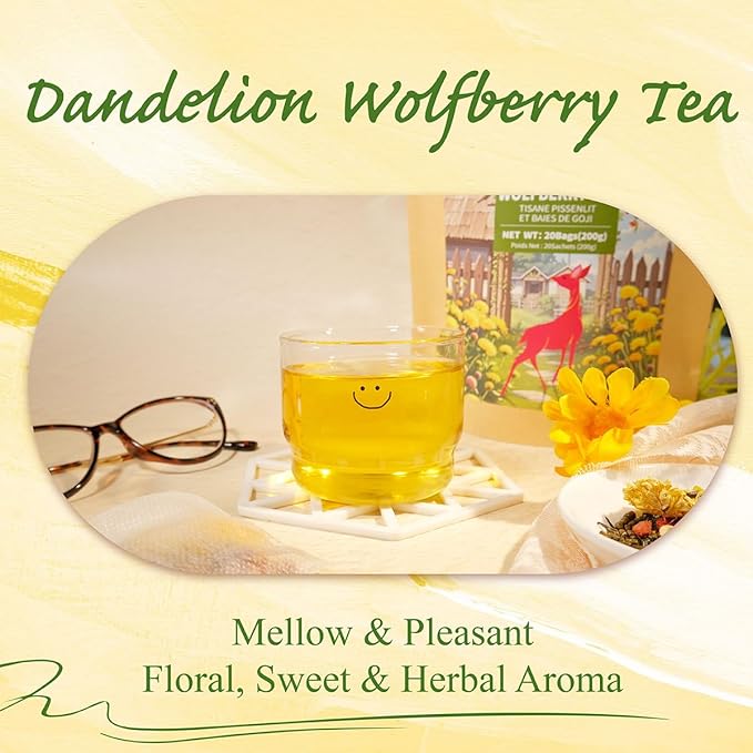 WT WEETEE Dandelion Wolfberry Tea, 10g * 20 Count Corn Firbe Tea Bags, Multiple Brewing, Made from Goji Berry Chrysanthemum Cassia Seed 7 Natural Herbal Ingredients, Wolfberry & Dandelion Herbal Tea - Bloomnest