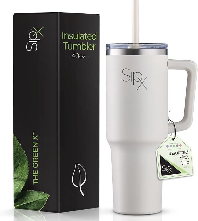 SIPX™ Insulated Tumbler With Lid And Straw, 40oz. Tumbler With Handle Keeps Cold 12 Hours, Water Bottle Thermos With Lid, BPA-Free Reusable Insulated Coffee Tumblers, Travel Mug Great For Beach Party - Bloomnest