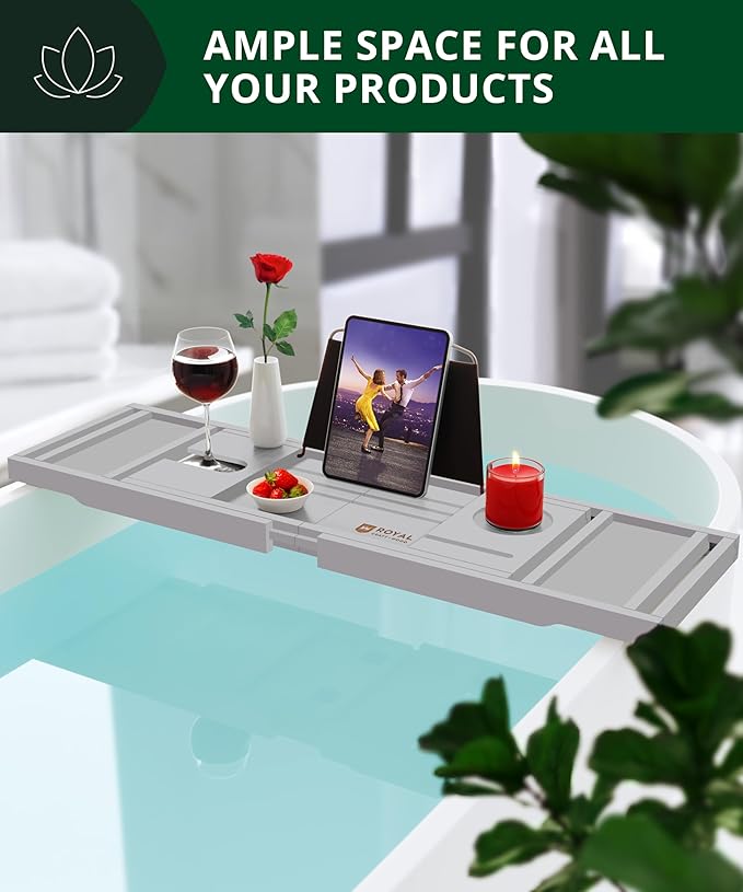 ROYAL CRAFT WOOD Premium Foldable Bathtub Tray - Expandable Bath Tray for Tub - Luxury Bathtub & Bathroom Accessories - Bloomnest
