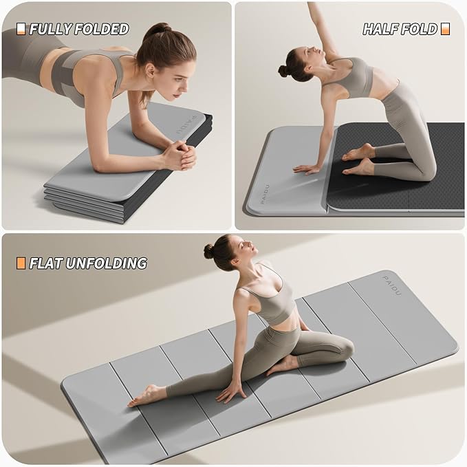 Foldable Fitness Yoga Mat | 2/5" (10MM) Extra Thick | SGS Certified Non-Slip TPE | 75x26" Extra Long-Wide | Portable & Easy Store | for Yoga, Pilates, Home Gym & Full-Body Workouts - Bloomnest