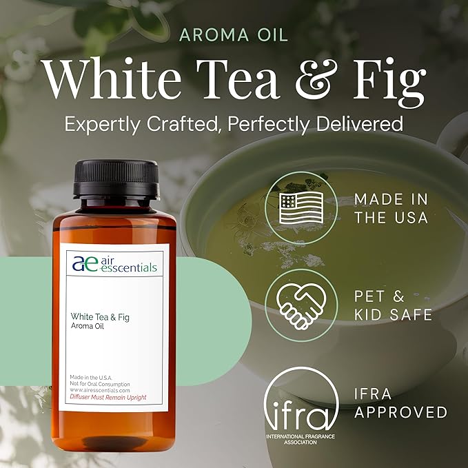 White Tea & Fig Aroma Oil, Essential Oils Blend for Diffusers & Scent Machines,Elegant Floral & Tea Blend with Citrus, Aromatherapy, Cold Air Diffuser Compatible, 300 mL - Bloomnest